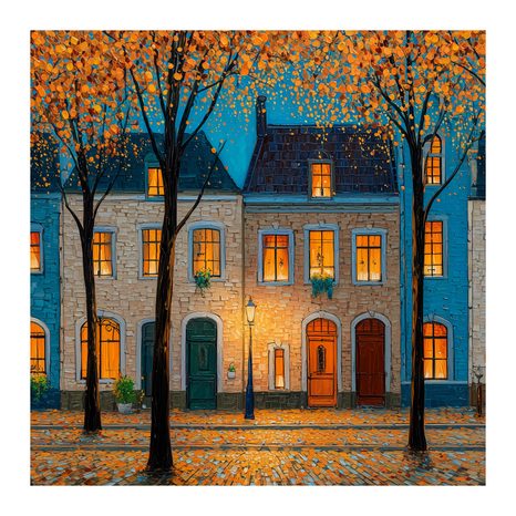 WANDBILD STÄDTISCHE GEMÜTLICHKEIT MIT LAMPE - BUNTE HÄUSER - BILDER