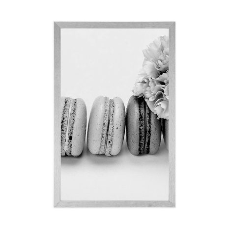 AFFICHE – DÉLICIEUX MACARONS EN NOIR ET BLANC - NOIR ET BLANC - AFFICHES