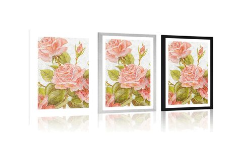 PLAKAT Z PASSE-PARTOUT VINTAGE BUKIET RÓŻ - KWIATY - PLAKATY