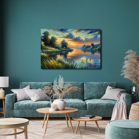 OBRAZ ZÁPAD SLUNCE NAD JEZEREM - OBRAZY JEZERA - OBRAZY