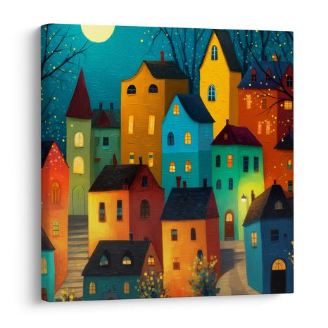 WANDBILD FESTLICHE LICHTER IN DER STADT - BUNTE HÄUSER - BILDER