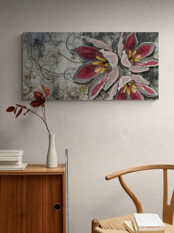 WANDBILD BLUMEN MIT PERLEN - BILDER BLUMEN - BILDER