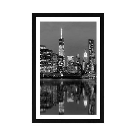 POSTER – RIFLESSO DI MANHATTAN NELL'ACQUA IN BIANCO E NERO - NERO E BIANCO - POSTER