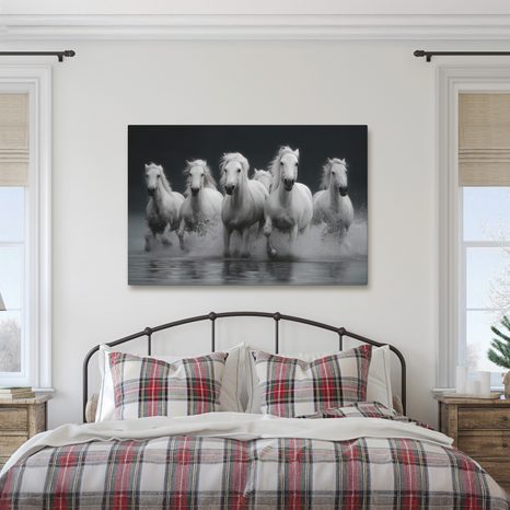 OBRAZ BÍLÍ KONĚ V POHYBU - OBRAZY KONĚ - OBRAZY