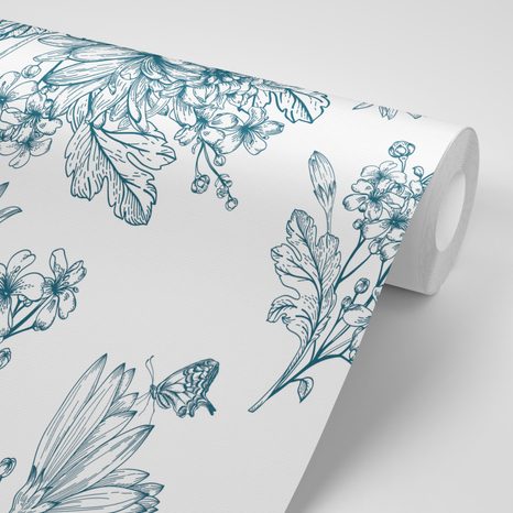 CARTA DA PARATI – BOUQUET DI FIORI DISEGNATO - CARTA DA PARATI CON FIORI - CARTA DA PARATI