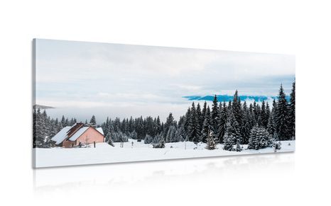 CANVAS PRINT COTTAGE IN SNOWY NATURE