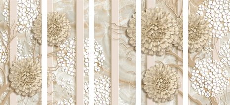 TABLOU 5-PIESE FLORI ABSTRACTE PE UN FUNDAL DIN MARMURĂ - TABLOURI ABSTRACTE - TABLOURI