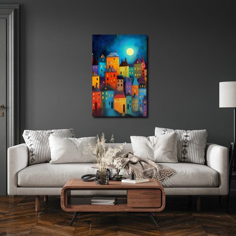 OBRAZ BAREVNÉ DOMY POD HVĚZDAMI - BAREVNÉ DOMY - OBRAZY