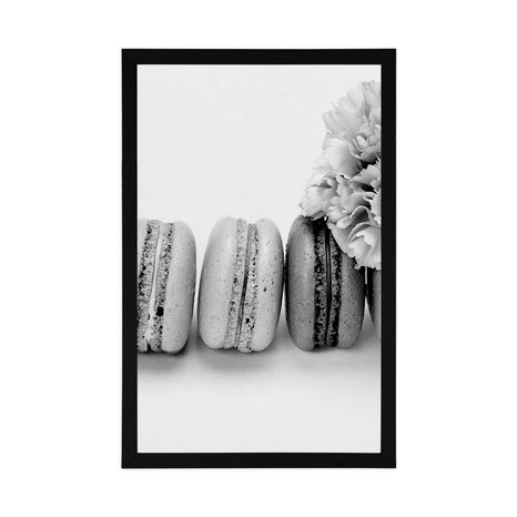 AFFICHE – DÉLICIEUX MACARONS EN NOIR ET BLANC - NOIR ET BLANC - AFFICHES