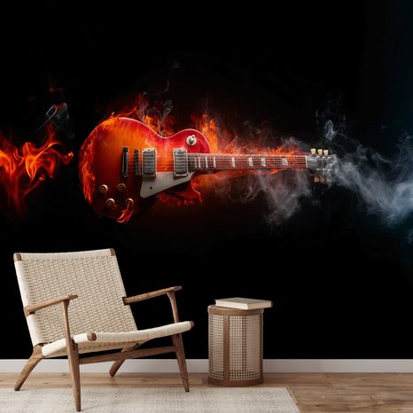 FOTOTAPETE BRENNENDE E-GITARRE IM RAUCH - MUSIK FOTOTAPETEN - TAPETEN