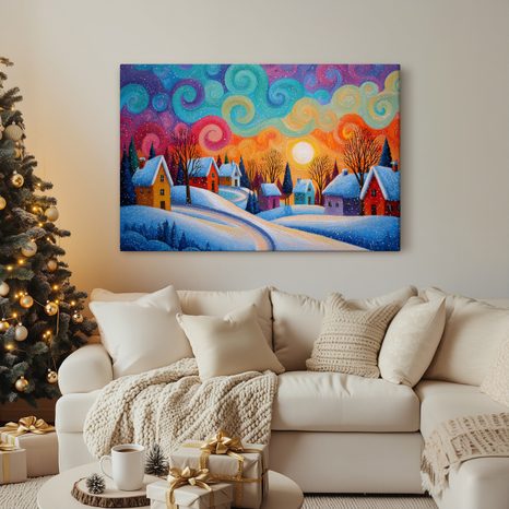 WEIHNACHTLICHES WANDBILD WINTERLICHER ZAUBER DES DORFES - WEIHNACHTS- UND WINTERBILDER - BILDER