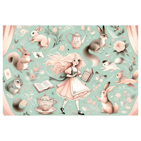 TABLOU FATĂ MAGICĂ ȘI IEPURAȘI - TABLOURI PENTRU COPII ANIMĂLUȚE - TABLOURI