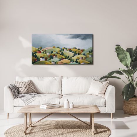 OBRAZ BAREVNÉ KOPCE POD MRAKY - BAREVNÉ DOMY - OBRAZY