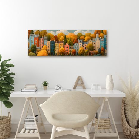 OBRAZ PODZIMNÍ ULICE S DOMY - BAREVNÉ DOMY - OBRAZY