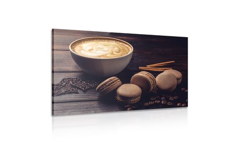 OBRAZ KÁVA S ČOKOLÁDOVÝMI MAKRÓNKAMI - OBRAZY JEDLÁ A NÁPOJE - OBRAZY