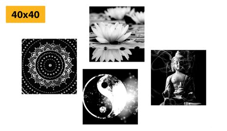 SET OBRAZŮ FENG SHUI V ČERNOBÍLÉM PROVEDENÍ - SESTAVY OBRAZŮ - OBRAZY