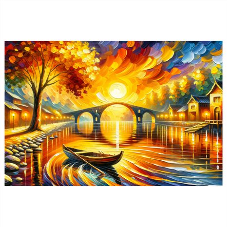 WANDBILD HERBSTLANDSCHAFT MIT BOOT - BILDER VON SONNENAUFGANG UND SONNENUNTERGANG - BILDER