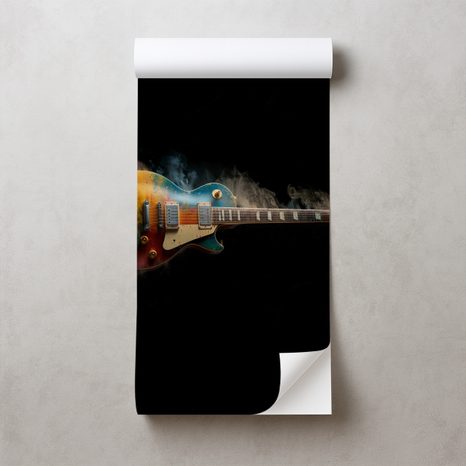 SELBSTKLEBENDE TAPETE BUNTE GITARRE AUF SCHWARZEM HINTERGRUND - MUSIK FOTOTAPETEN - TAPETEN