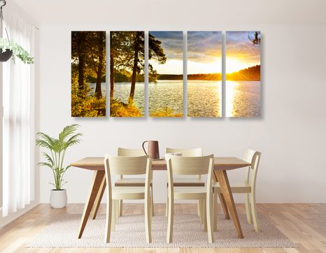 TABLOU 5-PIESE APUS DE SOARE DEASUPRA LACULUI - TABLOU NATURĂ ȘI PEISAJE NATURALE - TABLOURI