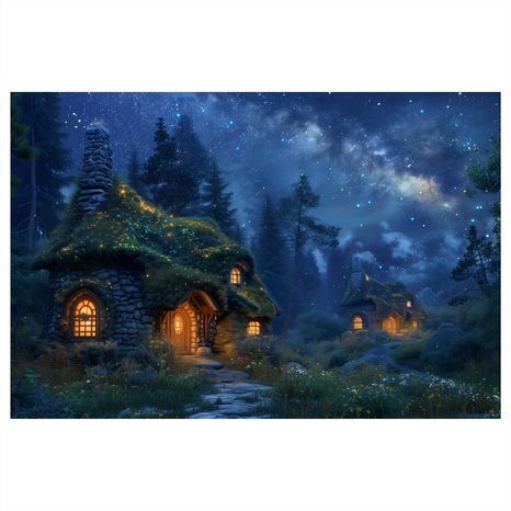 OBRAZ KOUZELNÁ VÁNOČNÍ NOC V LESE - BAREVNÉ DOMY - OBRAZY