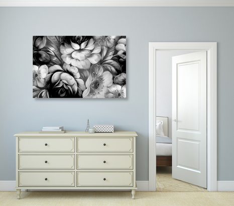 OBRAZ IMPRESIONISTICKÝ SVĚT KVĚTIN V ČERNOBÍLÉM PROVEDENÍ - ČERNOBÍLÉ OBRAZY - OBRAZY