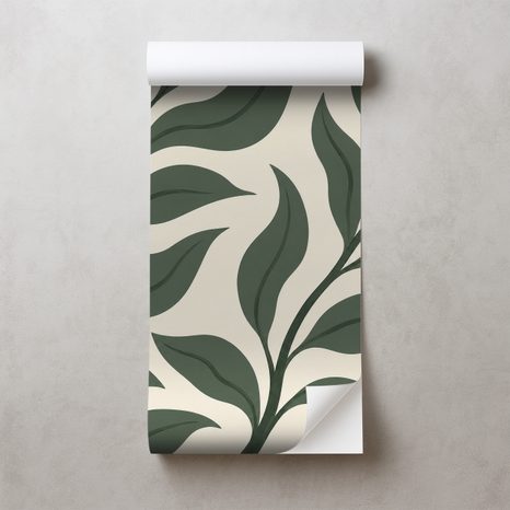 SELBSTKLEBENDE TAPETE MINIMALISTISCHE GRÜNE BLÄTTER AUF BEIGE - TAPETEN BLÄTTER - TAPETEN
