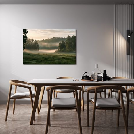 TABLEAU SUR TOILE – MATIN BRUMEUX AU-DESSUS D’UNE PRAIRIE - TABLEAUX DE CHAMPS ET PRAIRIES - TABLEAUX