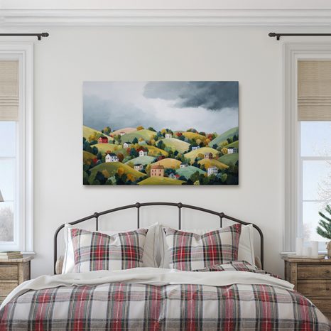 WANDBILD HERBSTLICHE LANDSCHAFT MIT HÄUSCHEN - BUNTE HÄUSER - BILDER