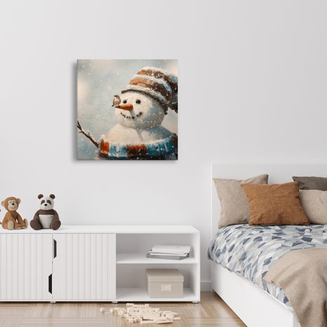 WEIHNACHTLICHES WANDBILD SCHNEEMANN UND FREUND SPATZ - WEIHNACHTS- UND WINTERBILDER - BILDER