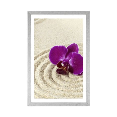 POSTER WITH MOUNT SANDY ZEN GARDEN WITH A PURPLE ORCHID - FENG SHUI - POSTERS