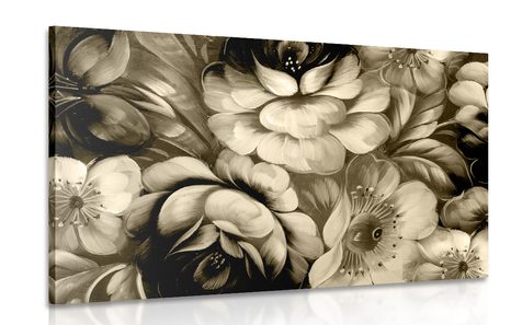 CANVAS PRINT IMPRESSIONISTIC WORLD OF FLOWERS IN SEPIA - BLACK AND WHITE PICTURES - PICTURES