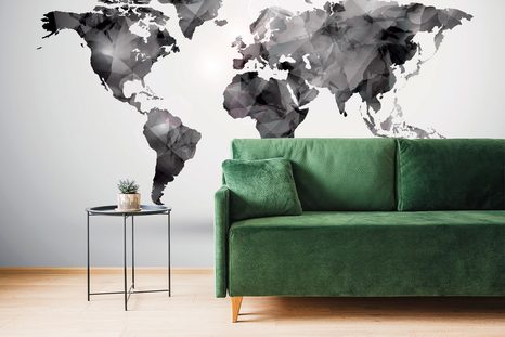 TAPETA POLYGONÁLNÍ MAPA SVĚTA V ČERNOBÍLÉM - TAPETY MAPY - TAPETY