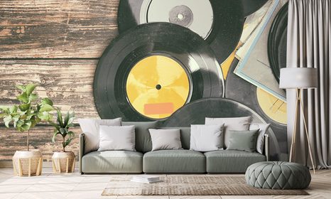 FOTOTAPETE ALTE SCHALLPLATTEN - VINTAGE- UND RETRO-TAPETEN - TAPETEN