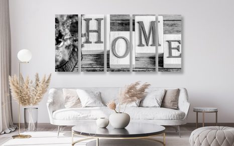 5-RÉSZES KÉP HOME FELIRATTAL FEKETE FEHÉRBEN - FEKETE-FEHÉR KÉPEK - KÉPEK