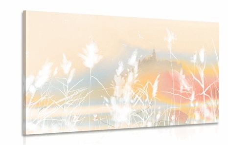 IMPRESSION SUR TOILE CHÂTEAU DANS UN PAYSAGE PASTEL - IMPRESSION SUR TOILE DE NATURE ET PAYSAGE - IMPRESSION SUR TOILE