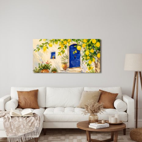 TABLEAU SUR TOILE – PORTE BLEUE SOUS LES CITRONS - TABLEAUX DE LA VILLE - TABLEAUX