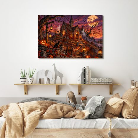 OBRAZ STRAŠIDELNÝ KOSTEL POD ÚPLŇKEM - HALLOWEENSKÉ A HOROROVÉ OBRAZY - OBRAZY