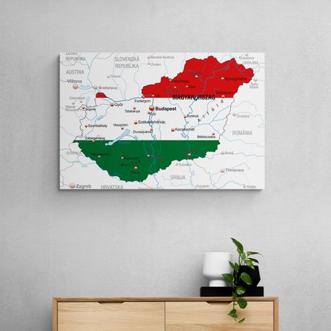 QUADRO IN SUGHERO – MAPPA DELL'UNGHERIA NEI COLORI DELLA BANDIERA - QUADRI SU SUGHERO - STAMPE E QUADRI