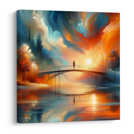 WANDBILD SONNENUNTERGANG ÜBER FLUSS MIT BRÜCKE - BILDER - 🔥 TOTALAUSVERKAUF