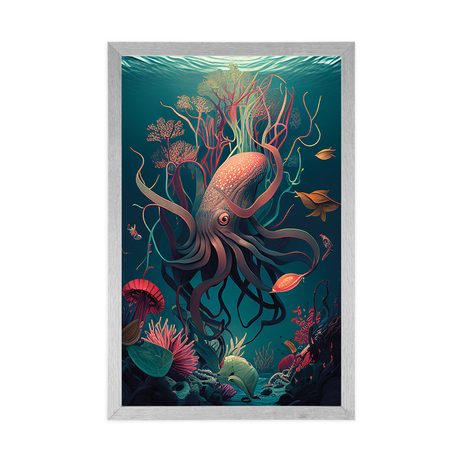 POSTER SURREALISTISCHER TINTENFISCH - UNTERWASSERWELT - POSTER