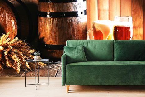 CARTA DA PARATI – BIRRA CON BARILE DI BIRRA - CARTA DA PARATI CIBO E BEVANDE - CARTA DA PARATI