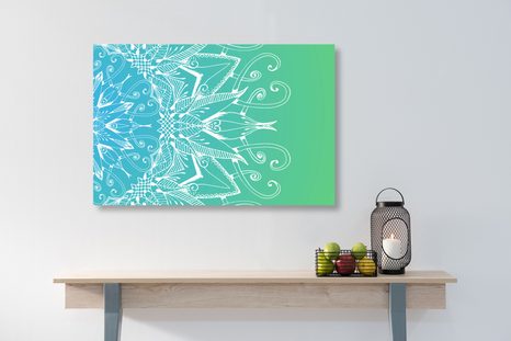 KÉP FEHÉR MANDALA ZÖLDES KÉK HÁTTÉREN - FENG SHUI KÉPEK - KÉPEK