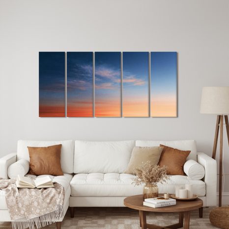 TABLEAU EN 5 PARTIES – CIEL DU SOIR EN COULEURS - TABLEAUX LEVER ET COUCHER DE SOLEIL - TABLEAUX