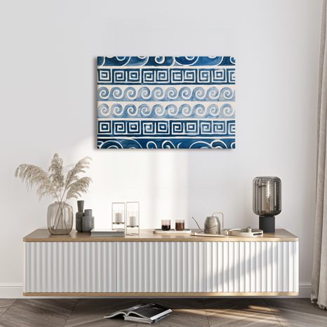 TABLEAU SUR TOILE – MOTIFS GRECS BLEUS À L’AQUARELLE - TABLEAUX PAR THÈME - TABLEAUX