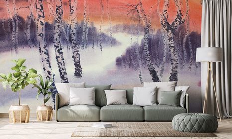 SELBSTKLEBENDE TAPETE BIRKENHAIN BEI SONNENUNTERGANG - SELBSTKLEBENDE TAPETEN - TAPETEN