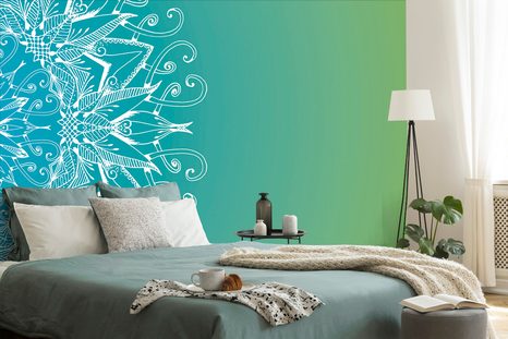 WALLPAPER WHITE MANDALA ON A TEAL BACKGROUND - WALLPAPERS FENG SHUI - WALLPAPERS
