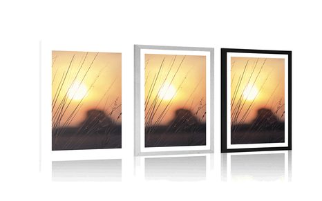 PLAKAT S PASPARTUOM IZLAZAK SUNCA IZNAD LIVADE - PRIRODA - PLAKATI