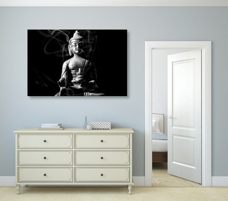 OBRAZ SOCHA BUDHY V ČERNOBÍLÉM PROVEDENÍ - ČERNOBÍLÉ OBRAZY - OBRAZY