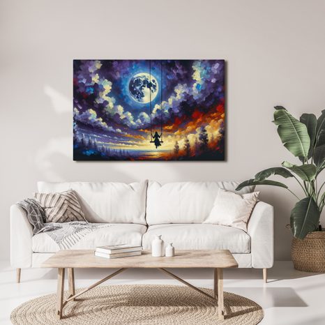 OBRAZ DÍVKA NA HOUPAČCE POD MĚSÍCEM - OBRAZY MĚSÍC - OBRAZY