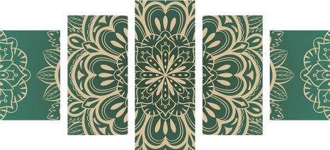 TABLOU 5-PIESE MANDALA PE UN FUNDAL TURCOAZ - TABLOURI FENG SHUI - TABLOURI